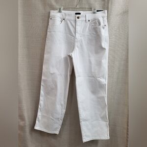 Talbots High Waist Straight Ankle Jeans White Stretch Curvy Slimming Size 12 NWT